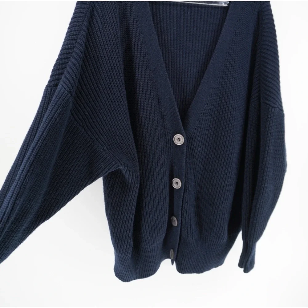 Outerknown Navy Blue Organic Cotton Baby Alpaca Ribbed Cardigan Sweater XS/S